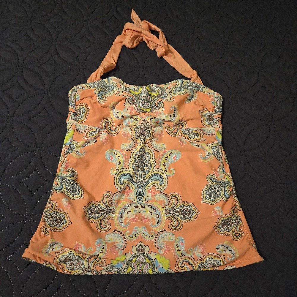 Antonio Melani Tankini Top Womens Size 4 Orange‎ Paisley Halter Swim Beach Print